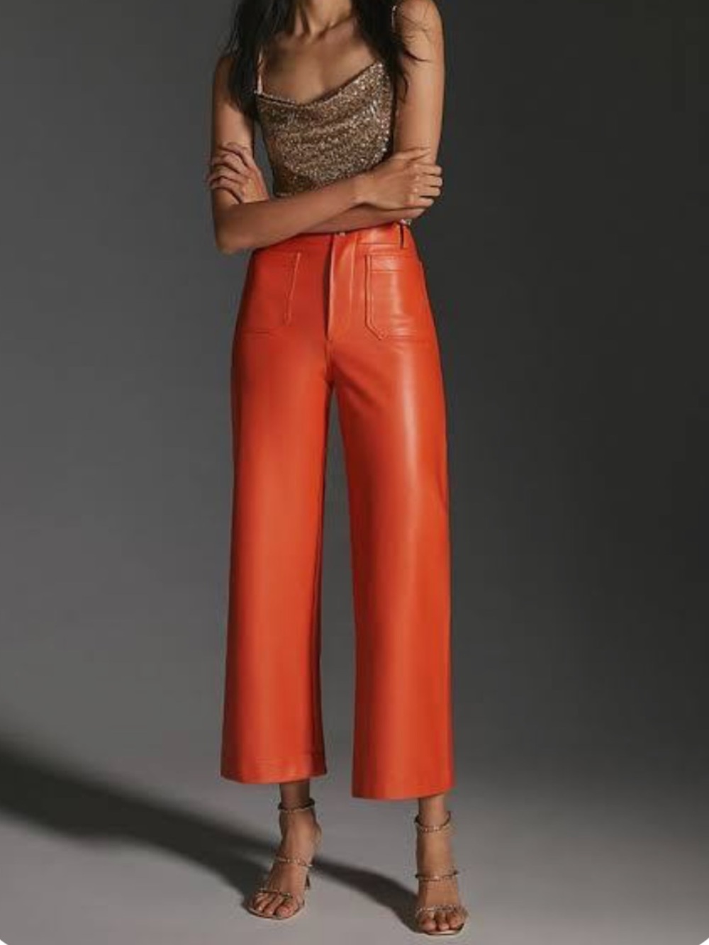 Anthropologie Maeve The Colette Wide Leg Cropped Patch Pocket Faux Leather Pants